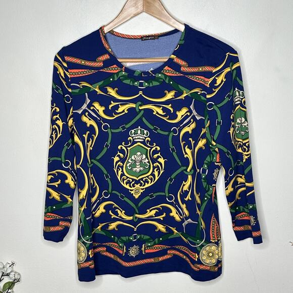 J. MCLAUGHLIN Catalina Cloth Navy Blue Horse Bridle Equestrian Top Sz L {M5} - Picture 2 of 5